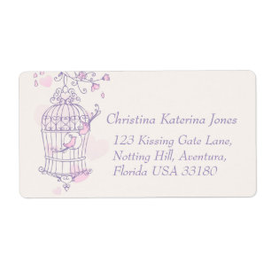 Purple pink bird cage wedding return address label