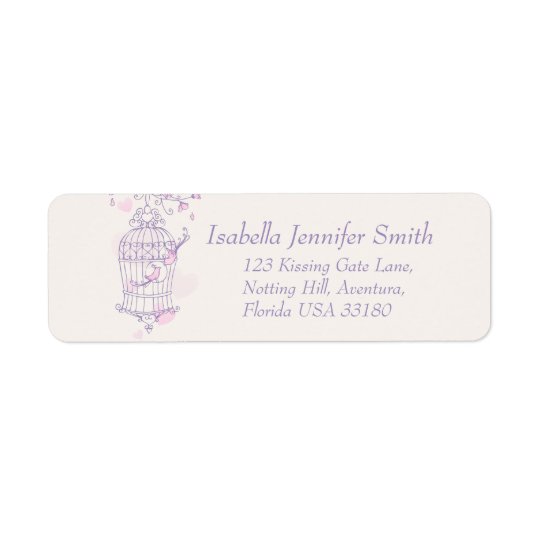 Purple pink bird cage wedding return address label
