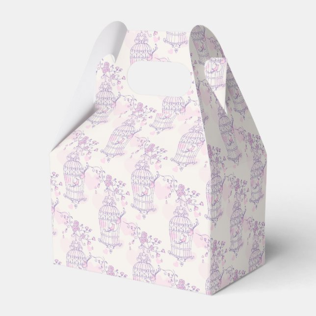 Purple pink bird patterned wedding favour box (Front Side)