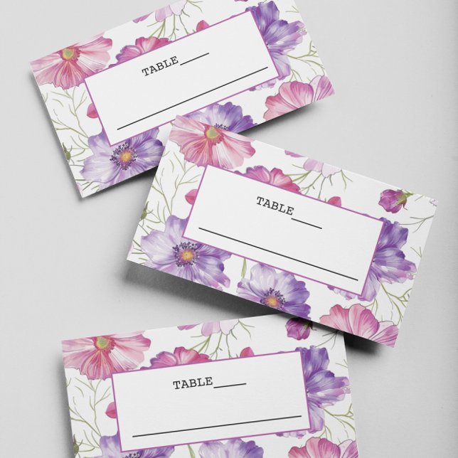 Purple Pink Blossom Wedding Flat Place Card (Creator Uploaded)