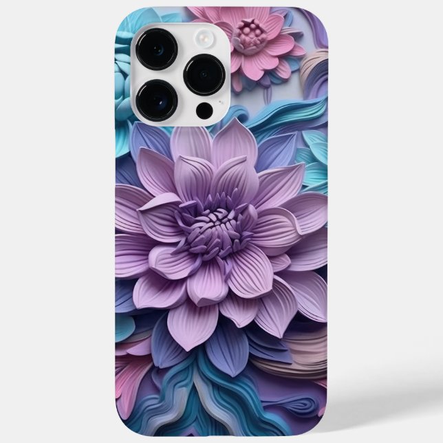 PURPLE PINK BLUE 3-D PAPER LOOK FLOWERS Case-Mate iPhone CASE (Back)