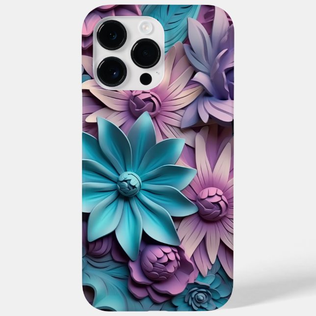 PURPLE PINK BLUE 3-D PAPER LOOK FLOWERS Case-Mate iPhone CASE (Back)