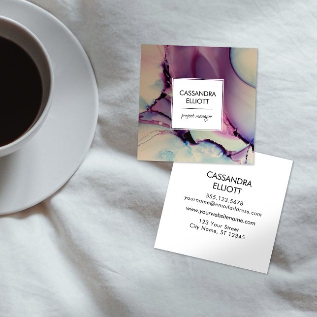 Purple, Pink & Blue Alcohol Ink Liquid Art Square Business Card (Creator Uploaded)