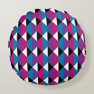 Purple, Pink, Blue, Black and White Diamond Round Cushion