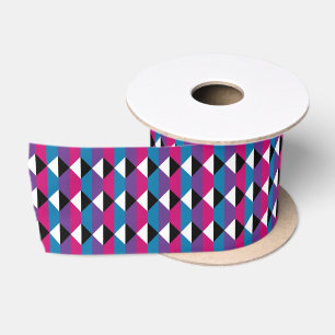 Purple, Pink, Blue, Black and White Diamond Satin Ribbon
