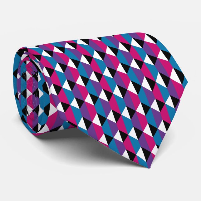 Purple, Pink, Blue, Black and White Diamond Tie (Rolled)