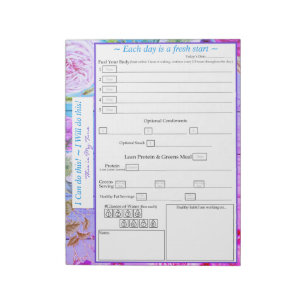 Purple, Pink, Blue, Floral 5 plus 1 Meal Tracker  Notepad