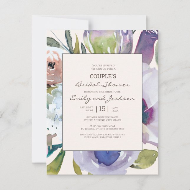 Purple Pink Blue Floral Couple's Bridal Shower Invitation (Front)