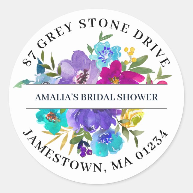 Purple Pink Blue Floral Return Address Label (Front)