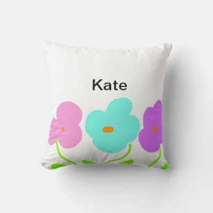 Purple pink blue floral watercolor add name text cushion
