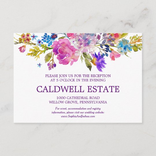 Purple Pink Blue Flower Wedding Reception Card Zazzle Co Uk