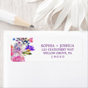Purple Pink & Blue Flowers Wedding Return Address