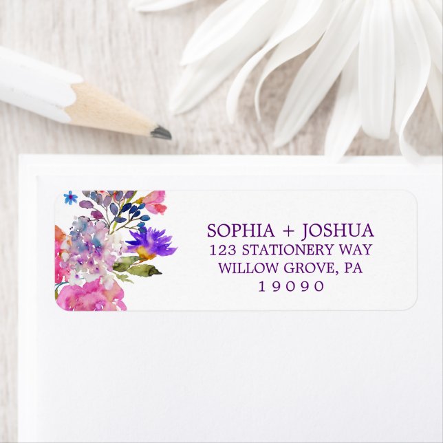 Purple Pink & Blue Flowers Wedding Return Address (Insitu)
