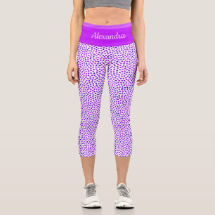 Purple Pink Blue Girly Stipple Pattern Custom Name Capri Leggings