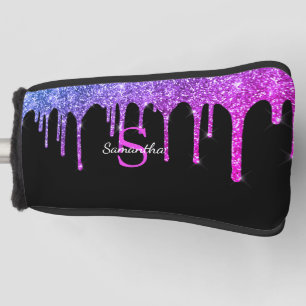 Purple Pink Blue Glitter Drips Monogram Name Golf Head Cover
