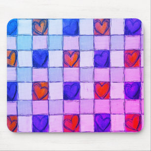 Purple pink blue heart gingham Mouse pad