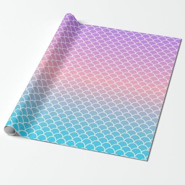 Purple Pink Blue Mermaid Fish Scale Wrapping Paper (Unrolled)