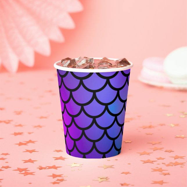 Purple Pink Blue Mermaid Scales Birthday Party Paper Cups (Insitu)