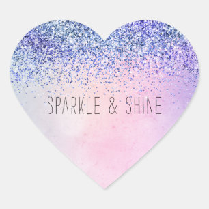 Purple Pink Blue Ombre Glitter Heart Sticker