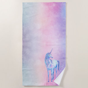 Purple Pink Blue Ombre Unicorn Beach Towel