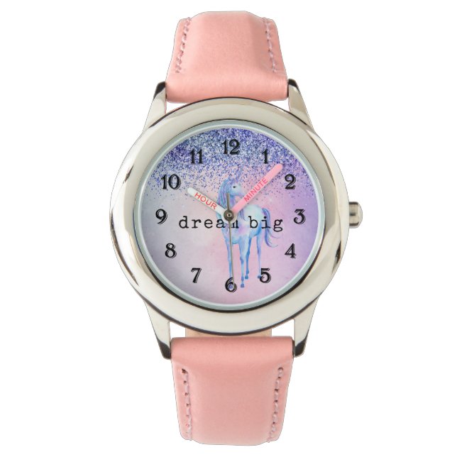 Purple Pink Blue Ombre Unicorn Glitter Watch (Front)