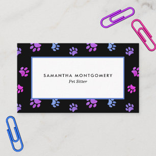 Purple Pink Blue Paw Print Professional Pet Sitter Business Card