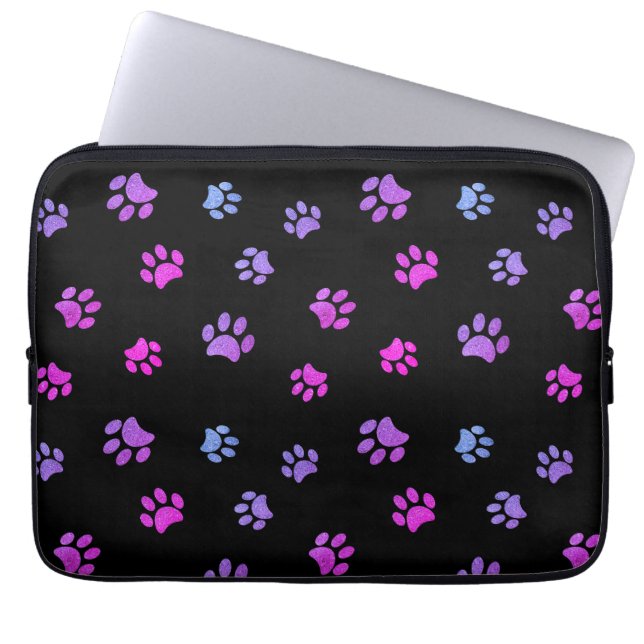 Purple Pink Blue Paw Prints Pattern Laptop Sleeve (Front)
