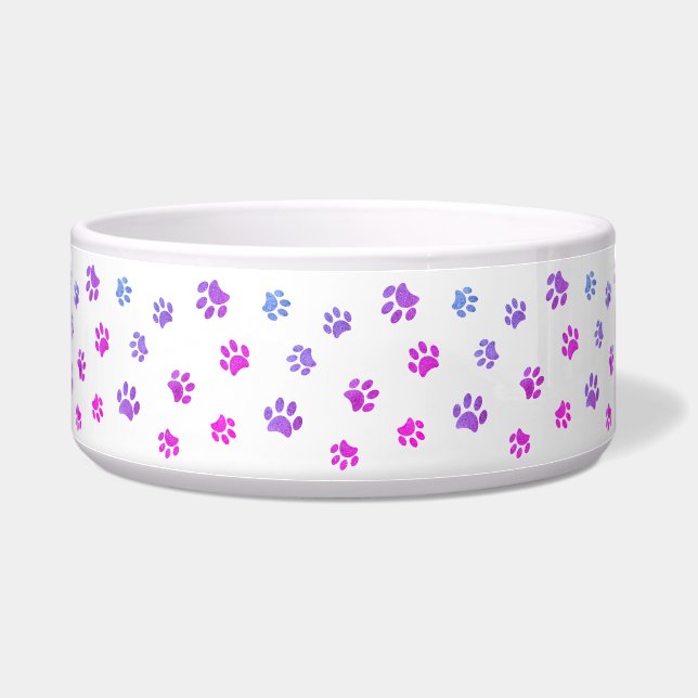 Purple Pink Blue Paw Prints Pattern Large Bowl (Right)