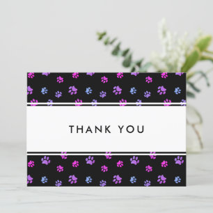 Purple Pink Blue Paw Prints Pet Business Thank You Card