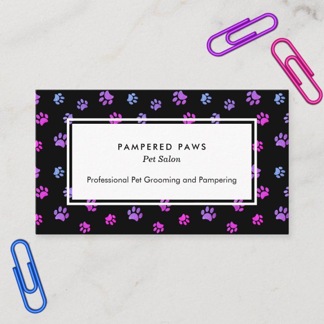 Purple Pink Blue Paw Prints Professional Pet Salon Business Card (Creator Uploaded)