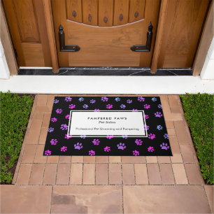 Purple Pink Blue Paw Prints Professional Pet Salon Doormat