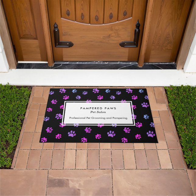 Purple Pink Blue Paw Prints Professional Pet Salon Doormat (Outdoor)