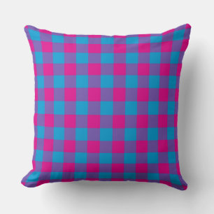 Purple Pink Blue Plaid Chequered Pattern Cushion