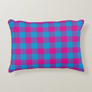Purple Pink Blue Plaid Chequered Pattern Decorative Cushion