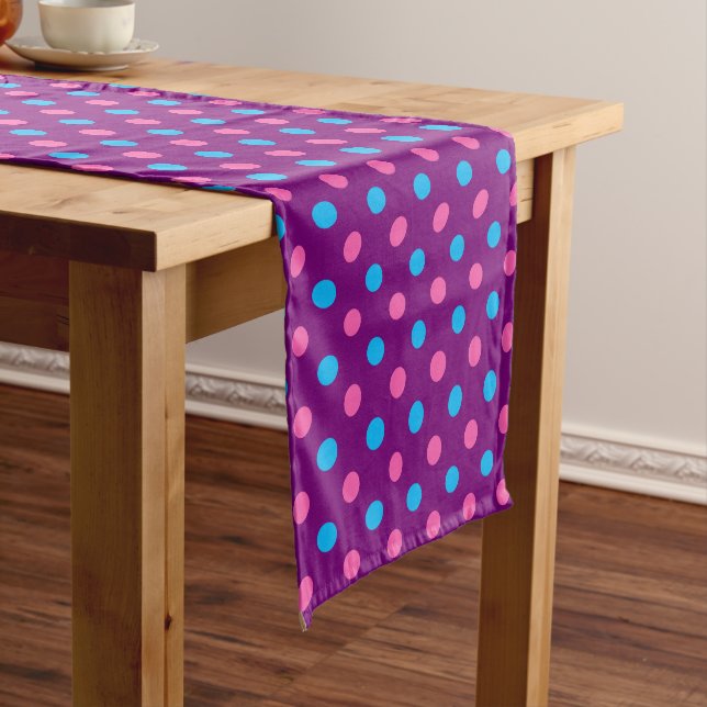 Purple Pink Blue Polka Dot Pattern Short Table Runner (In Situ)