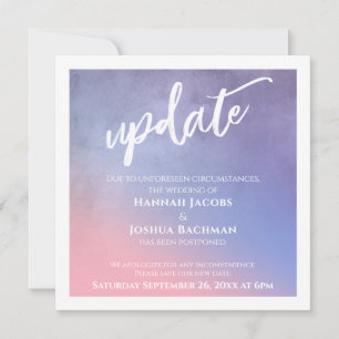 Purple, Pink Blue Postponed Wedding Update Card
