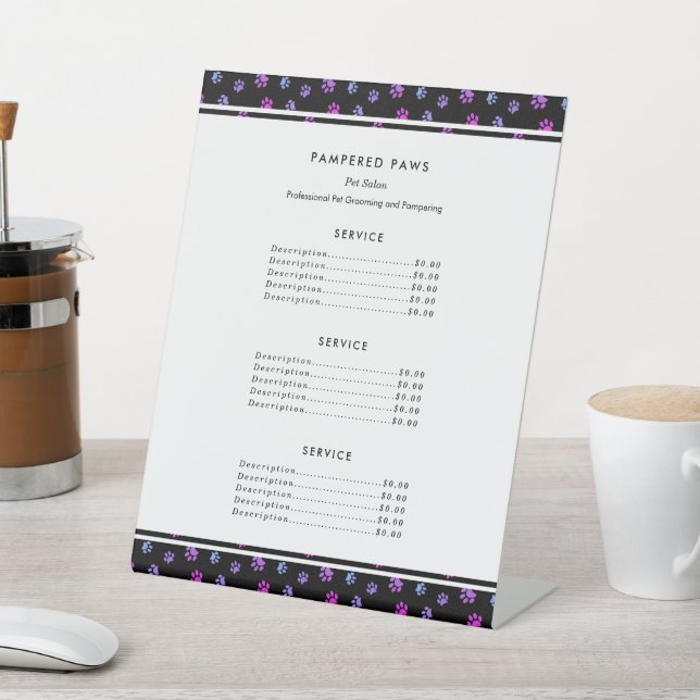 Purple Pink Blue Professional Pet Salon Service Pedestal Sign (In SItu)