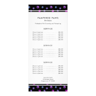 Purple Pink Blue Professional Pet Salon Service Rack Card