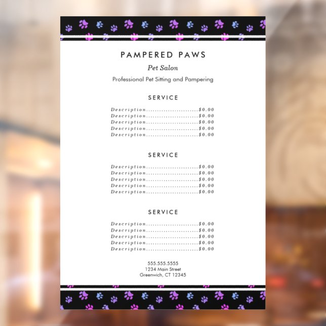 Purple Pink Blue Professional Pet Salon Service Window Cling (Sheet 2)