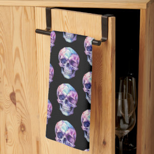 Purple Pink Blue Skull Black Halloween Tea Towel