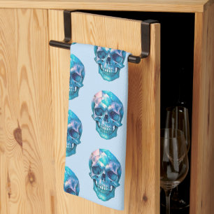 Purple Pink Blue Skull Light Blue Halloween Tea Towel