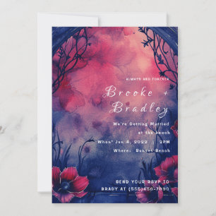 Purple Pink Blue Watercolor Floral Wedding Invitation