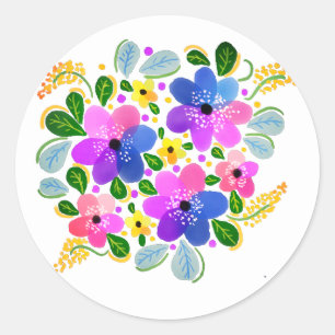 Purple Pink Blue Watercolor Flowers  Classic Round Sticker