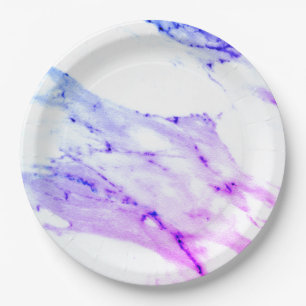 Purple pink blue White Marble granite pattern   Paper Plate