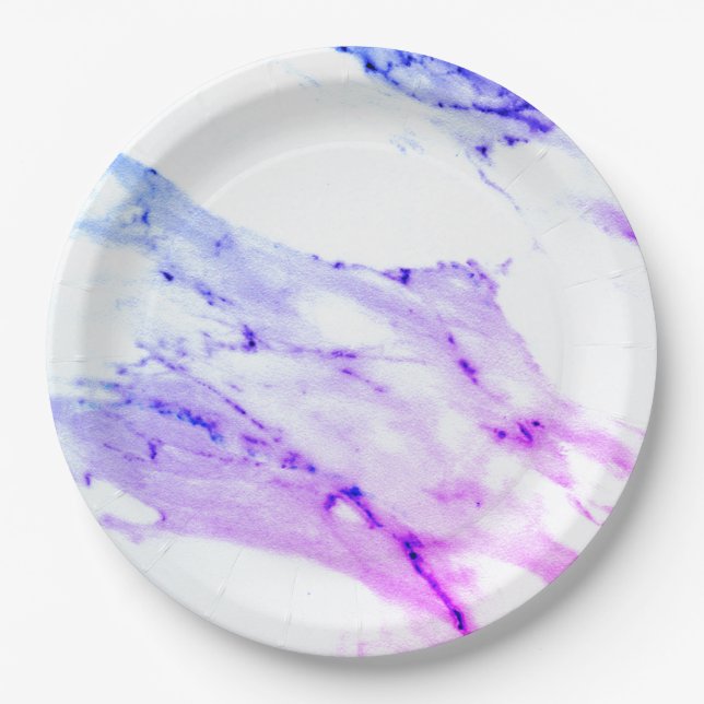 Purple pink blue White Marble granite pattern   Paper Plate (Front)