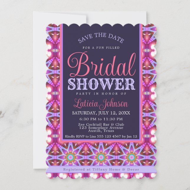 Purple Pink Bohemian Star Bridal Shower Party Invitation (Front)