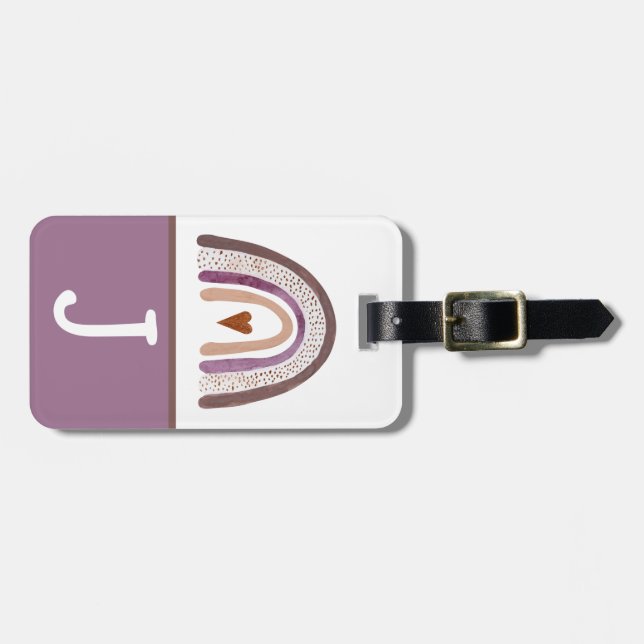 Purple & Pink Boho Rainbow Kid's Initial Luggage Tag (Front Horizontal)