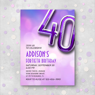 Purple Pink Bokeh 40th Birthday Invitation