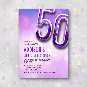 Purple Pink Bokeh 50th Birthday Invitation