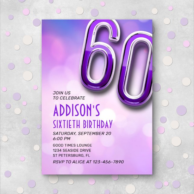 Purple Pink Bokeh 60th Birthday Invitation (Creator Uploaded)